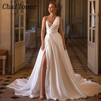 Challoner Elegantného Tvaru Svadobné Šaty Nové Jednoduché Strane Split Sequined Backless Súd Vlak Svadobné Šaty Vestidos De Novia