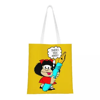 Cool Mafalda Potraviny Tote Nákupní Taška Ženy Roztomilý Kreslený Komiks Plátno Ramenný Shopper Tašky Veľká Kapacita Kabelky