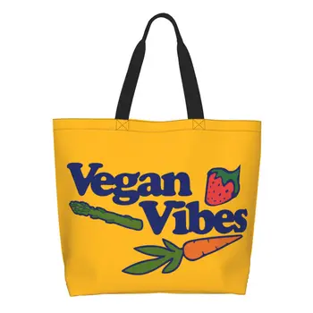 Opakovane Vegánska Vibrácie Nákupní Taška Ženy Plátno Ramenný Tote Bag Odolné Rastliny Jahody S Potravinami Shopper Tašky