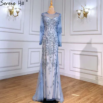 Serene Hill Moslimských Modrá Morská víla Večerné Šaty Šaty 2023 Luxusné Elegantné Korálkami Pre Ženy Strany LA71479